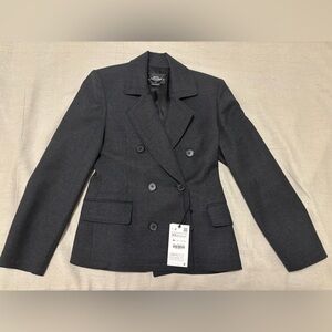 New Zara Charcoal Double-Breasted Blazer XS